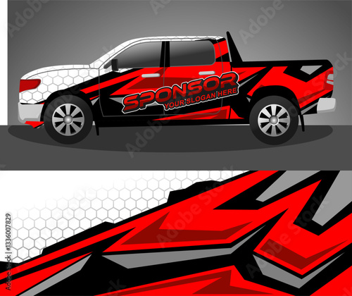 truck wrap livery decal sticker design vector for company corporate branding. graphic abstract red stripe racing background