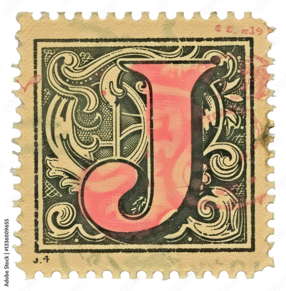 Obraz premium PNG Stamp with alphabet J font text art.
