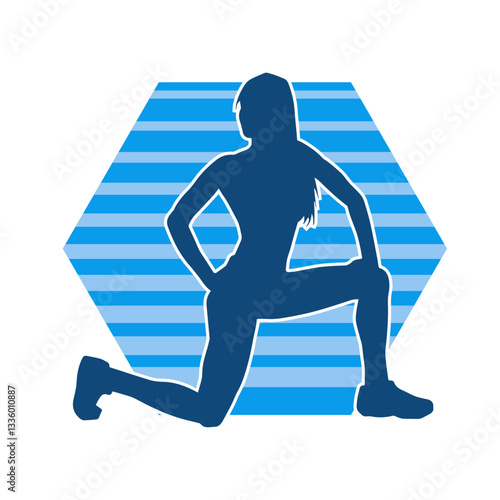 Silhouette of slim female doing exercise. Silhouette of a sporty woman doing gym workout pose. 