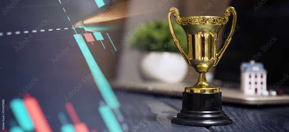 Achievement in Real Estate Investment: A Golden Trophy Symbolizing Success and Excellence in Property Market Strategies