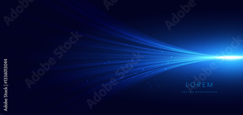Blue glowing ray curved lines on dark background with copy space for text.