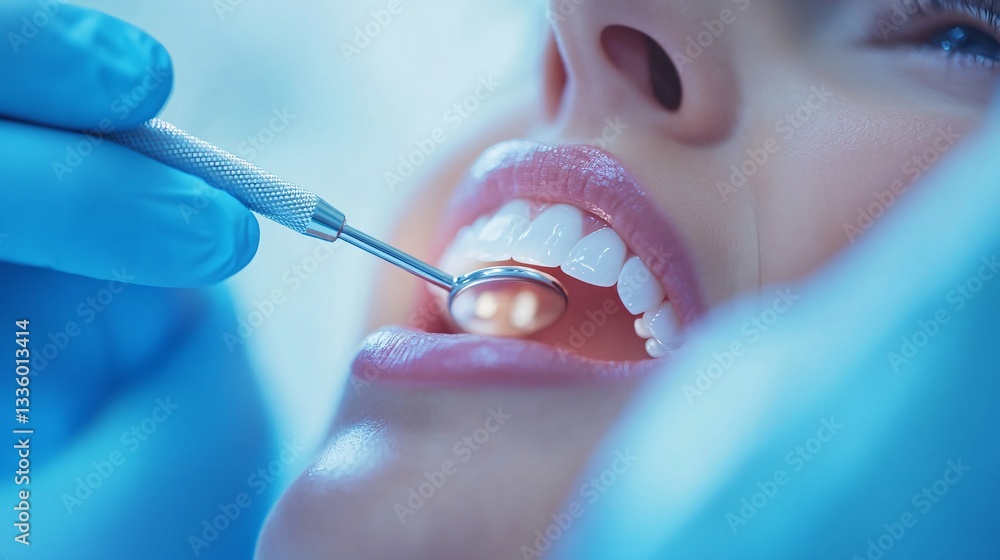Dental procedure in clinic, close-up of a patient’s mouth with bright smile, dentist examining teeth with tools, health focus. Dental procedure in clinic, close-up of a patient’s mouth with bright smile, dentist examining teeth with tools, health focus.