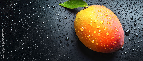 Mango glistening with water drops against a dark background creates a stunning visual for design inspiration