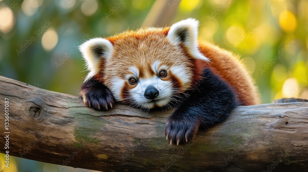Obraz premium Endearing Red Panda Relaxing on a Tree Branch in Natural Habitat
