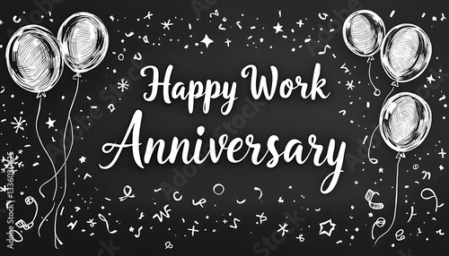 Celebrating Work Anniversary with Balloons and Confetti on Dark Background