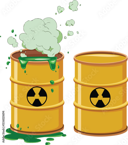 Open Barrel of Hazardous Acid with Green Liquid Vector Illustration