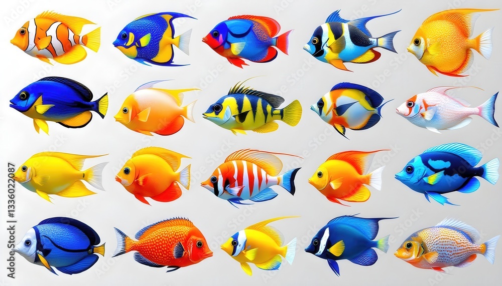 Fototapeta premium Vibrant Tropical Fish Collection Colorful Aquarium Art Print