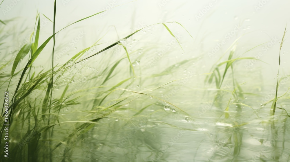 Obraz premium Elegant background of marsh green waves transitioning to deep shades with sky blue lighting