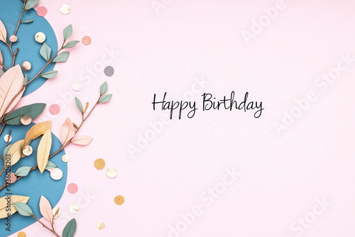 birthday card with a pink and blue floral design