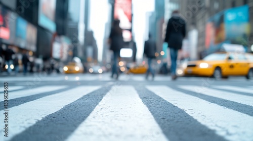 Wallpaper Mural Busy city street scene, diverse pedestrians crossing zebra stripes, iconic yellow cabs, urban energy and movement. Torontodigital.ca
