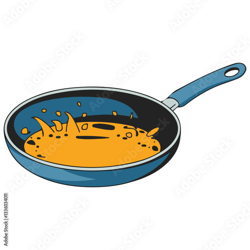 Isolated Frying Pan with Butter Kitchen Cooking Utensil