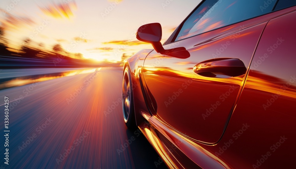 Obraz premium Dynamic highway racing at sunset capturing motion with light trails for advertising design