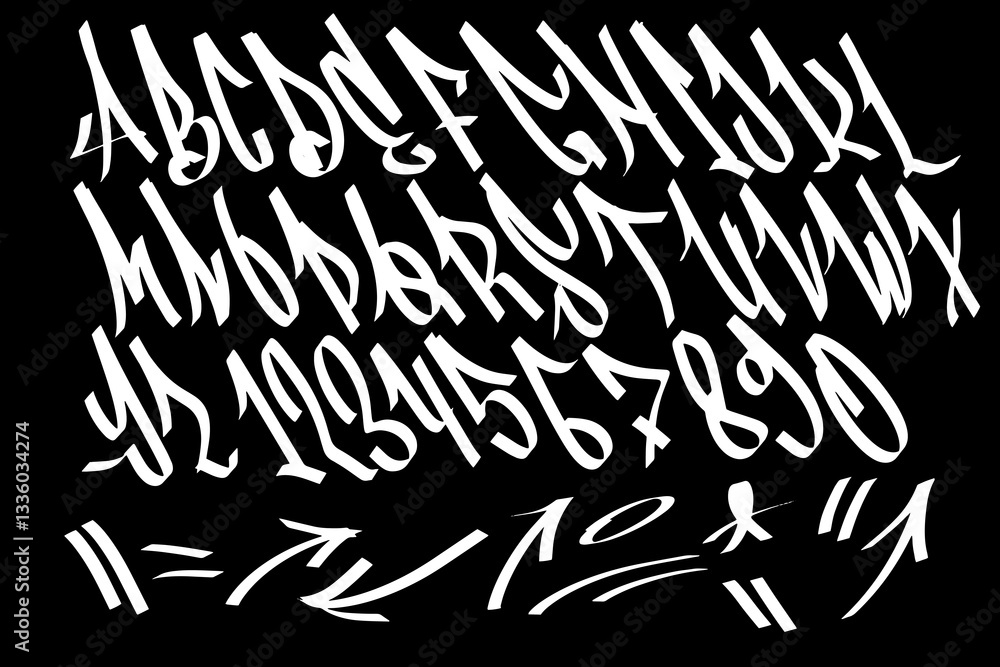 Marker Graffiti Font handwritten Typography vector illustration Marker Graffiti Font handwritten Typography vector illustration