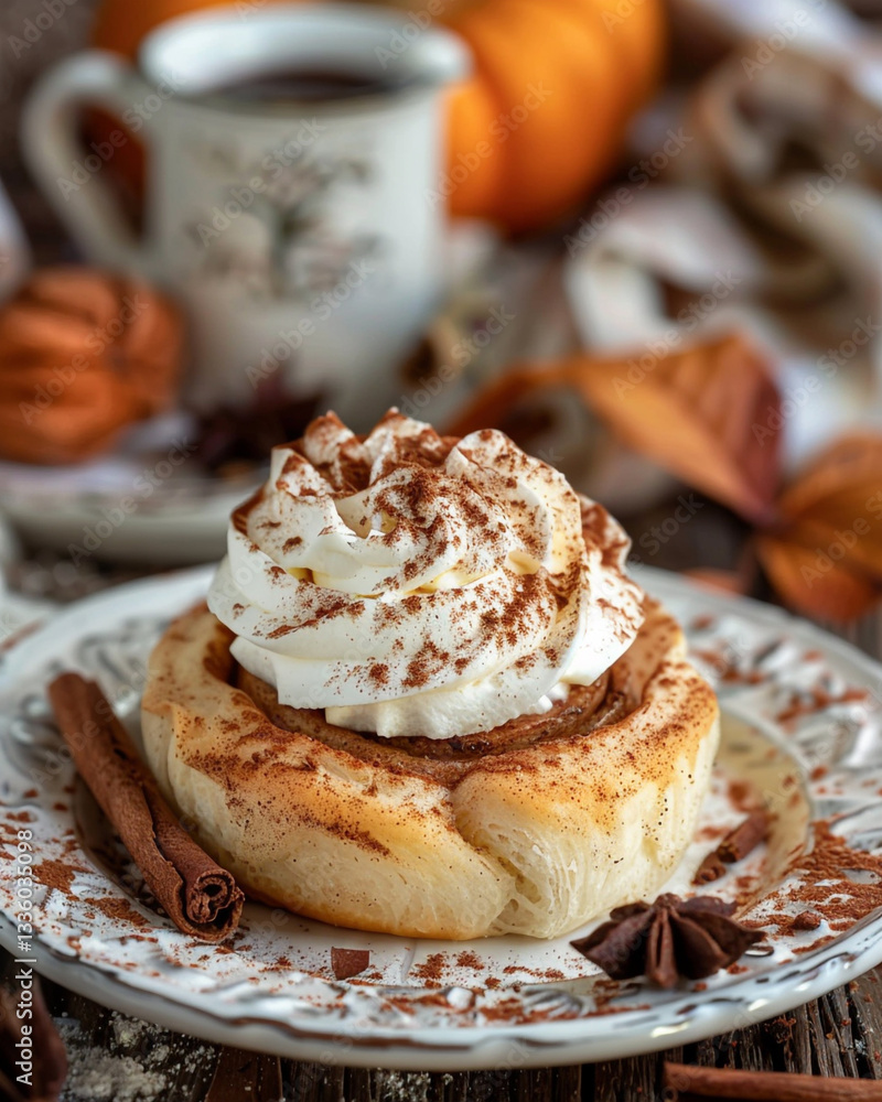 Cinnamon Roll Infused with Spices, Topped with Creamy Whipped Topping Cinnamon Roll Infused with Spices, Topped with Creamy Whipped Topping