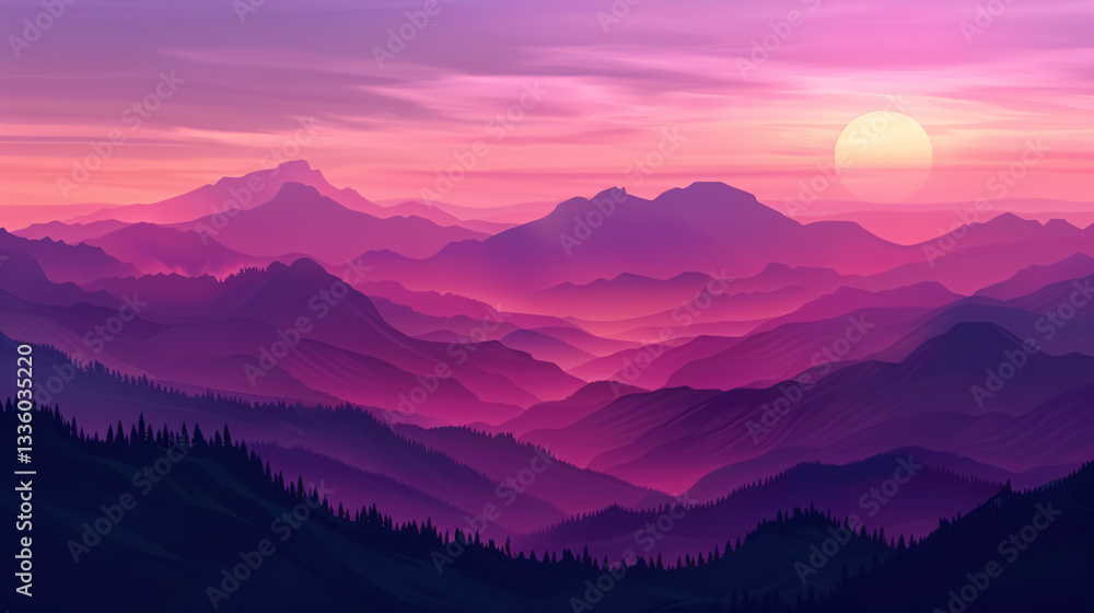 Fototapeta premium purple sunset in the mountains