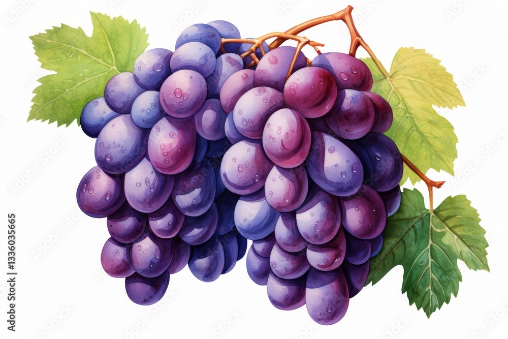 Fototapeta premium Isolated bunch of grapes on a white background showcasing freshness and natural appeal