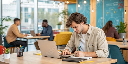 Wallpaper Mural A group of students working together in a classroom with laptops and technology Torontodigital.ca
