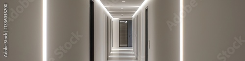 Obraz na płótnie Minimalist hallway with recessed lighting and clean white walls. w salonie
