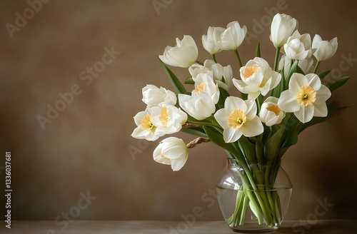 Wallpaper Mural White Tulips and Daffodils in a Glass Vase Torontodigital.ca