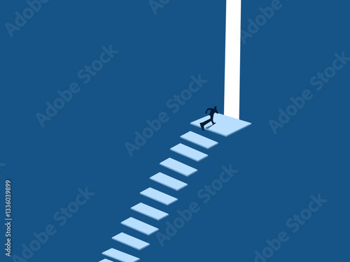 New Opportunity, Businessman runs up stairs and enters large door