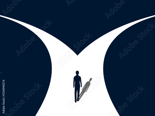 Choose a path, a businessman makes a decision at a fork in the road