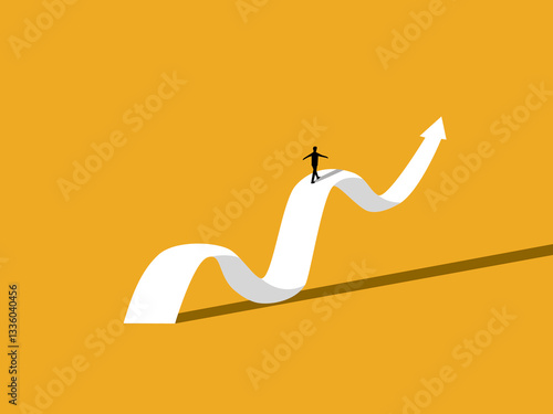 Businessman walking on a volatile and growing graph