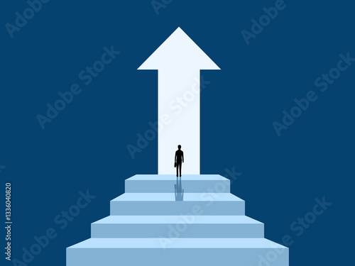 New Success, Businessman Standing On Stairs Finds Entrance Opportunity Growth