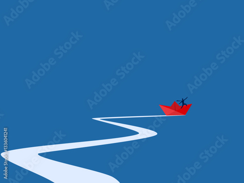 Different Leader, Businessman on paper boat sailing forward