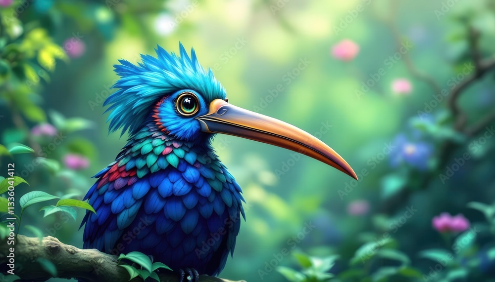 Obraz premium Vibrant Blue Toucan Bird in Lush Green Forest