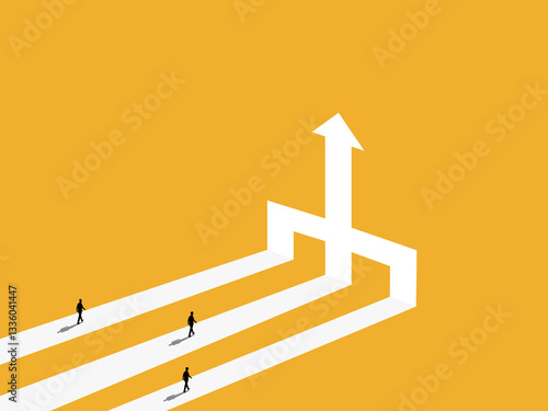 Different business people on the same path to the same destination