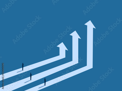 Business Competition, Businessman Standing on Different Growth Graphs