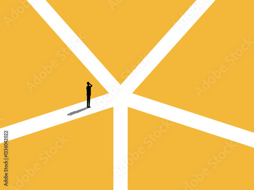 Businessman thinking to decide which path to choose