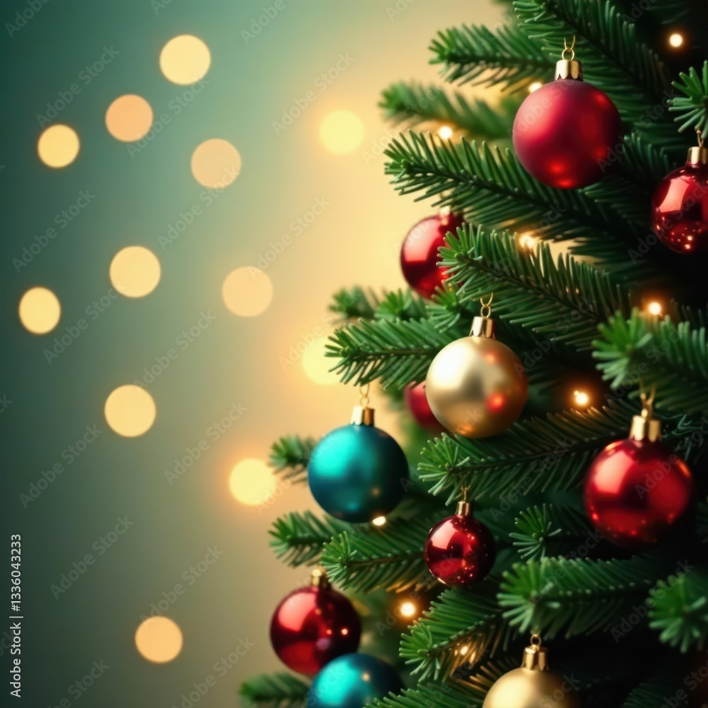 Full lush Christmas tree, colorful baubles, fairy lights, winter wonderland, tree texture Full lush Christmas tree, colorful baubles, fairy lights, winter wonderland, tree texture