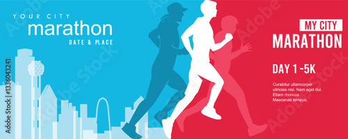 Great elegant vector editable marathon poster with city background design for your marathon championship event	
