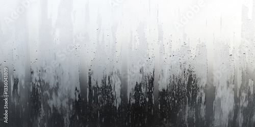 A close-up of a fogged-up glass wall with condensation droplets forming random streaks and patterns
