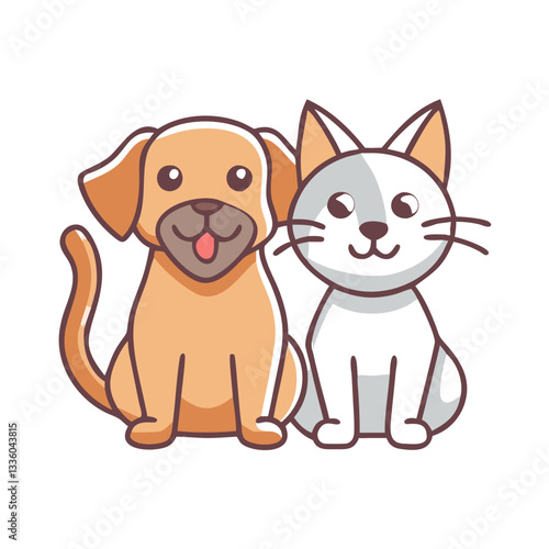 Cute dog and cat sitting together