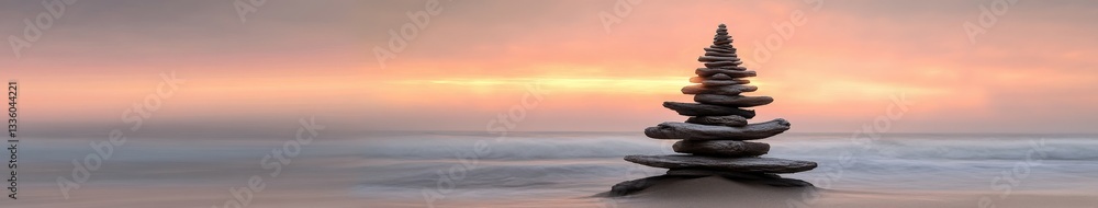Fototapeta premium A serene stack of stones at sunset
