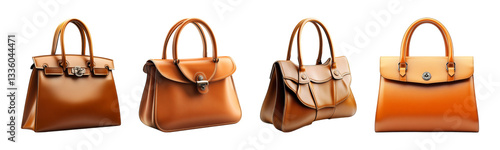 Collection of Luxury leather handbag, modern fashion accessory, isolated with a transparent background, cut out, png