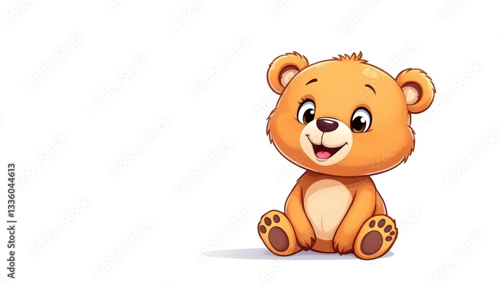 Adorable Cartoon Baby Bear Illustration Happy Sitting Cub Adorable Cartoon Baby Bear Illustration Happy Sitting Cub