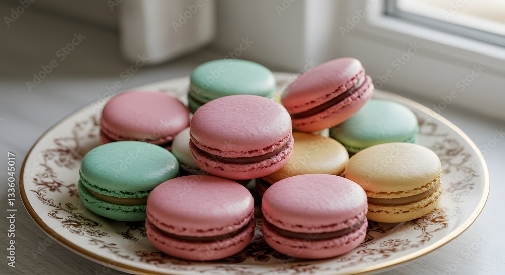 Sweet Symphony: A plate of colorful macarons is a delightful close-up composition, featuring a selection of pastel-hued treats. Sweet Symphony: A plate of colorful macarons is a delightful close-up composition, featuring a selection of pastel-hued treats.