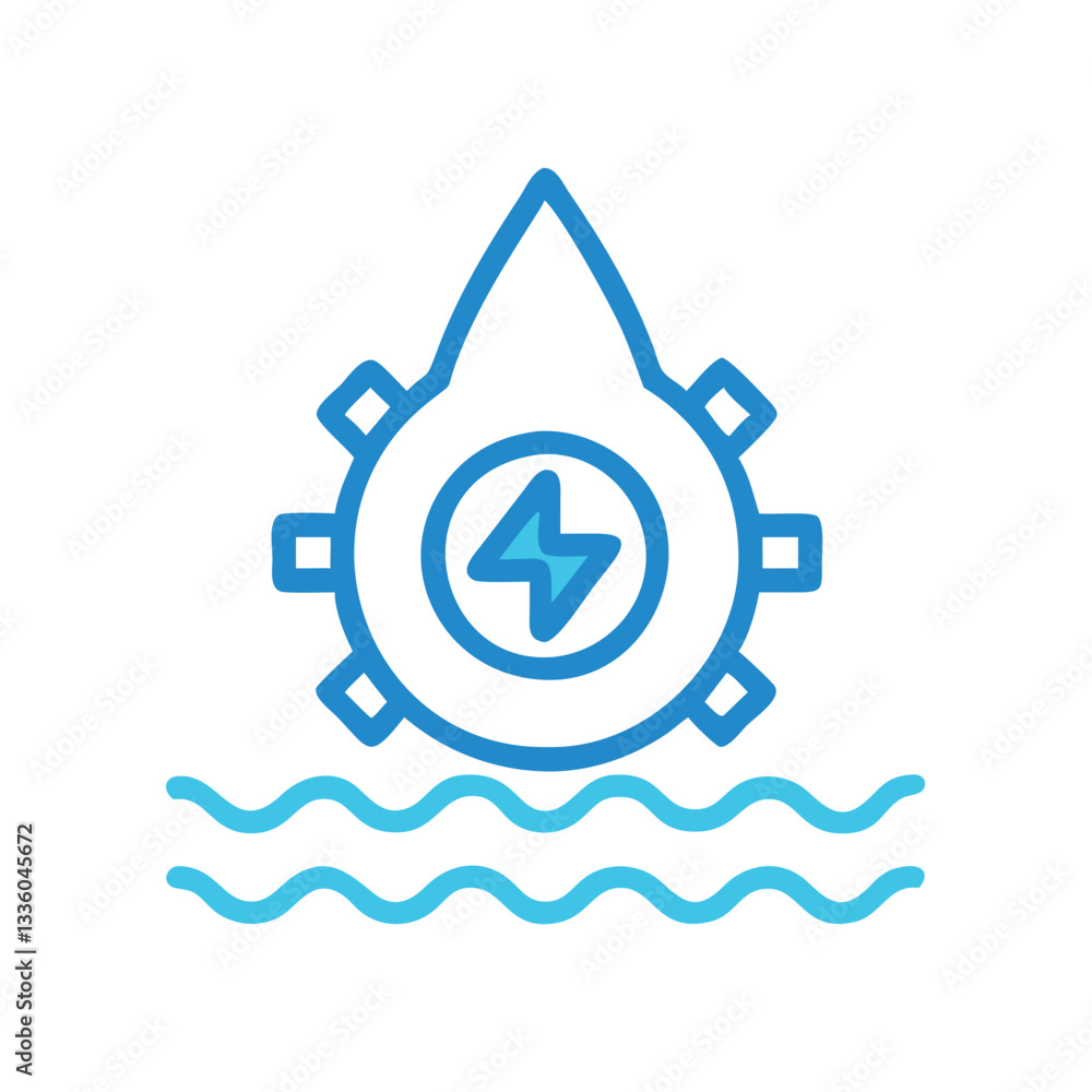 Hydro energy turbine in water drop symbol Hydro energy turbine in water drop symbol