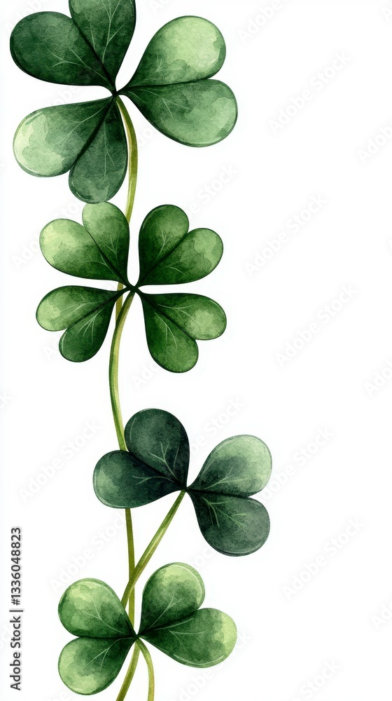 Obraz premium Watercolor Style Shamrock Border on White Background Festive Saint Patricks Day Themed Design Element