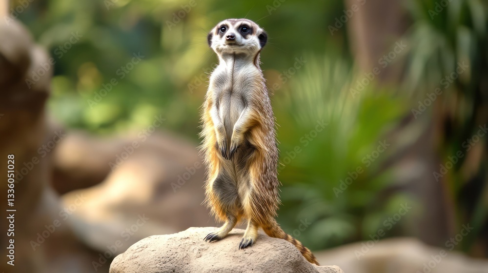 Obraz premium Meerkat standing guard in zoo enclosure
