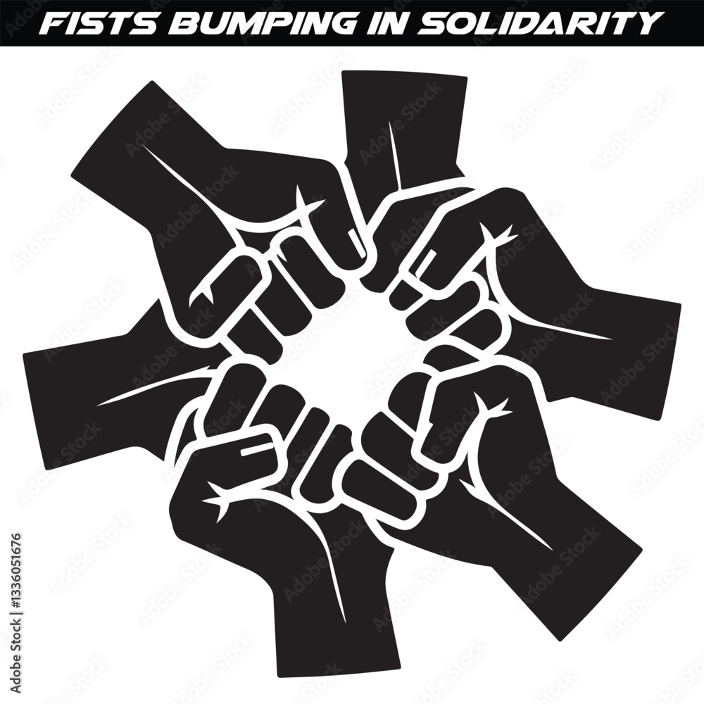 Obraz premium Fists bumping in solidarity world friendship day silhouette vector illustration