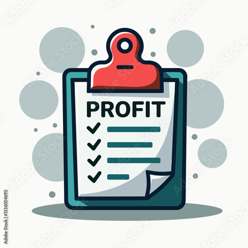 Red clipboard displaying profit sheet on white background, business concept