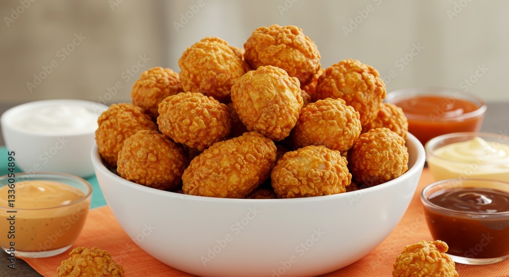 Crispy Chicken Bites with Dipping Sauces Appetizer Food Photography Crispy Chicken Bites with Dipping Sauces Appetizer Food Photography