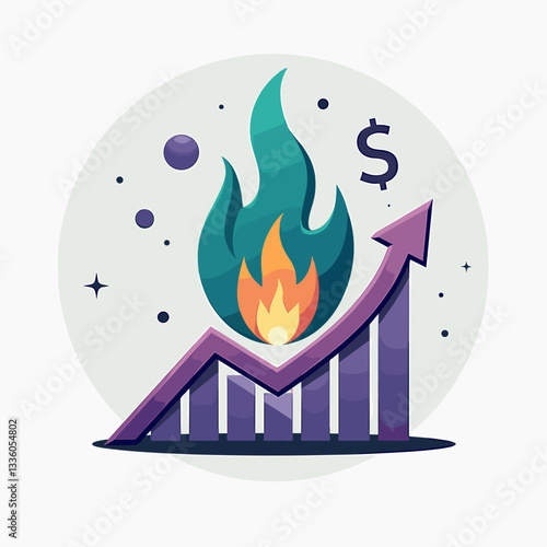 Burning financial chart with dollar sign, economic crisis, market volatility, financial downturn