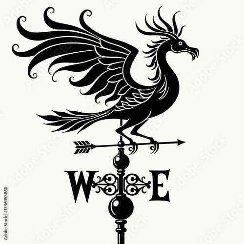Elegant black and white weather vane illustration, artistic design