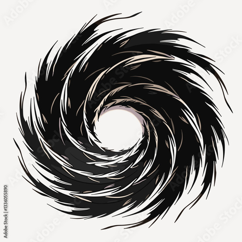 Stylized black and white cyclone swirl icon, dynamic elegance