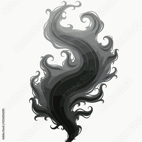 Drifting mist tendrils in high-contrast monochrome illustration, ambiance